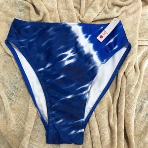 Xhilaration Blue & White High Leg High Waist Bikini Swimsuit Bottom